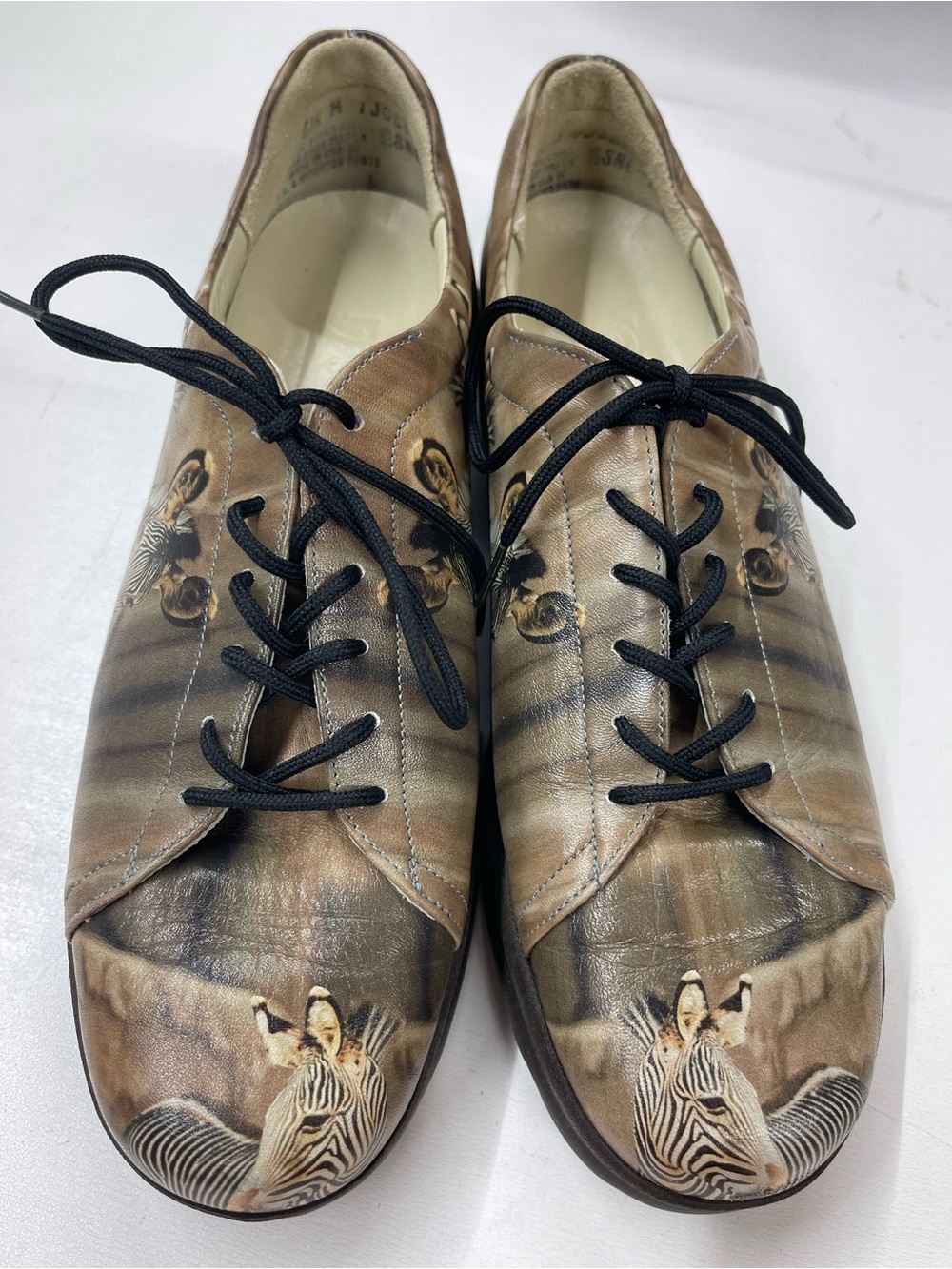 ICON‎ Tan Zebra-Print Leather Lace-Up Flats